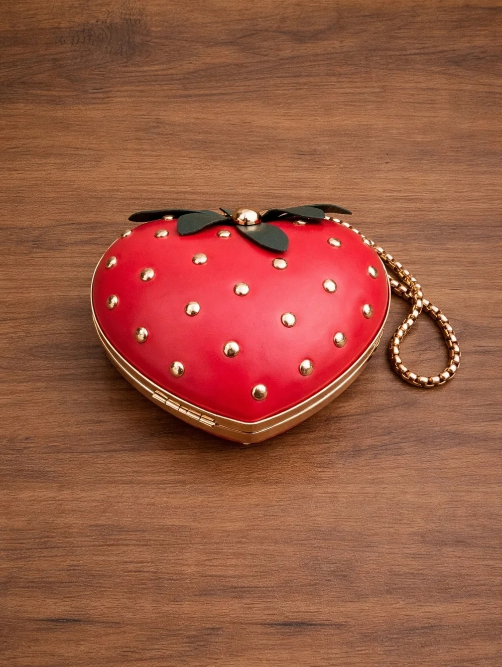 Red Strawberry Heart Mini Bag with Gold Studs - Picture 3 of 7